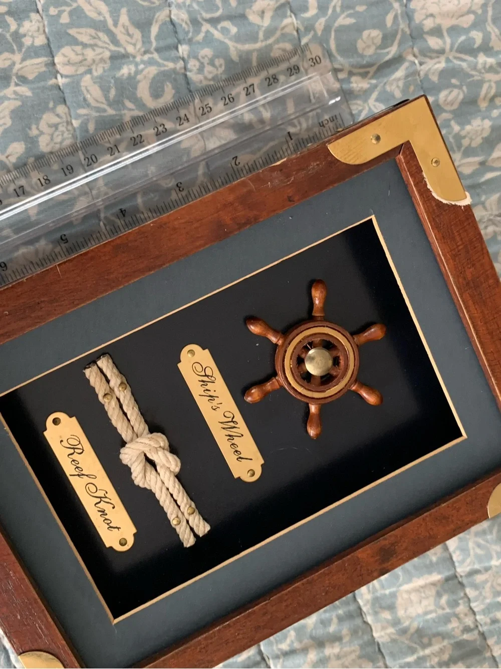 Vintage Nautical Shadow Storage Box All Art with Rope and Ship Wheel